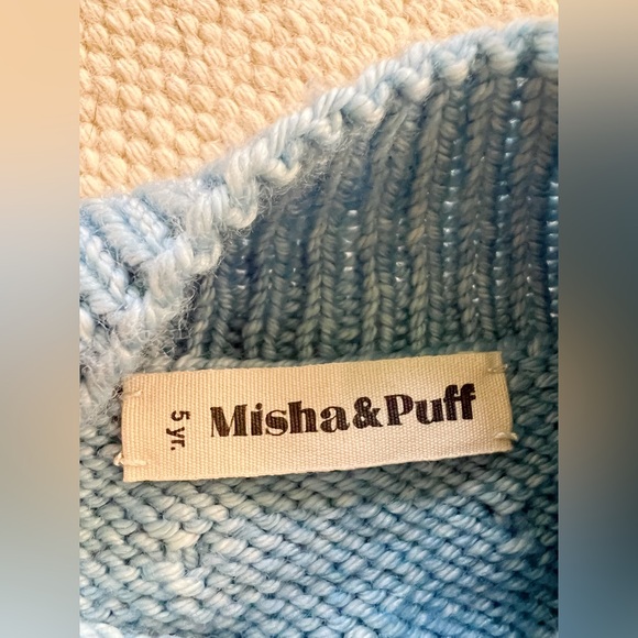 Misha & Puff Faded Blue Denim Lake Popcorn Sweater Pullover Mock Neck Wool 5T - Picture 4 of 8